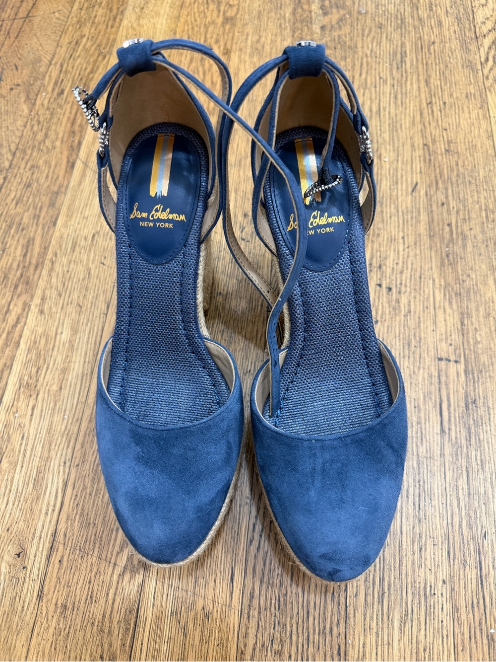 Sam Edelman Navy Suede Ankle-Tie Espadrille Wedges
